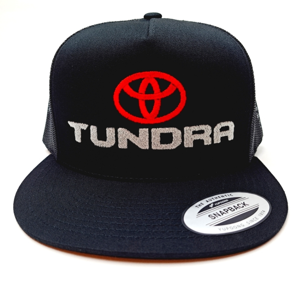 Toyota Tundra Flat Bill Trucker Mesh Snapback Cap Hat Black Embroidered